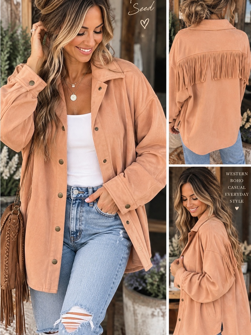 Mustard Seed Tan Fringe Button-Down Shacket